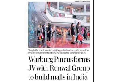 warburg pincus form JV with Runwal Group to build malls in India 