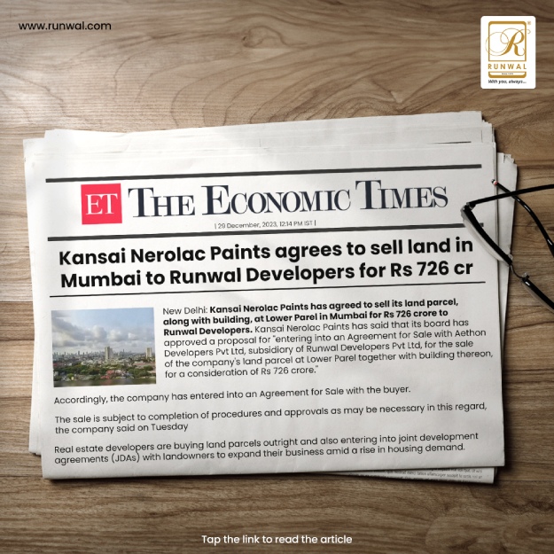Kansai nerolac paint agrees to sell land in mumabai to runwal developers for 726cr